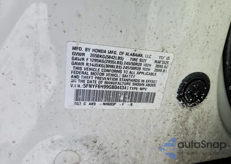 2016 Honda Pilot Touring из США, поврежденный, VIN 5FNYF6H99GB044341